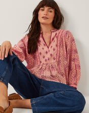 Sibyl Contrast Print Blouse, Orange (CORAL), large