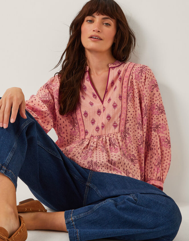 Sibyl Contrast Print Blouse, Orange (CORAL), large