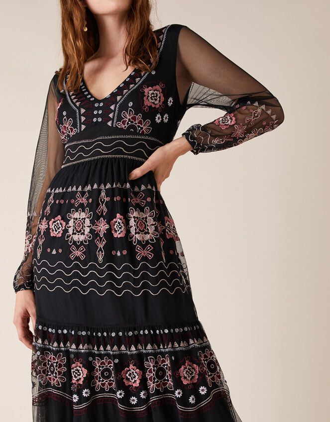 Atelier Heather Embroidered Maxi Dress, Black (BLACK), large