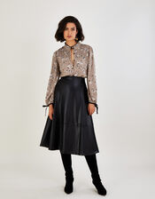 Ditsy Print Smocked Button Through Blouse, Mink (MINK), large