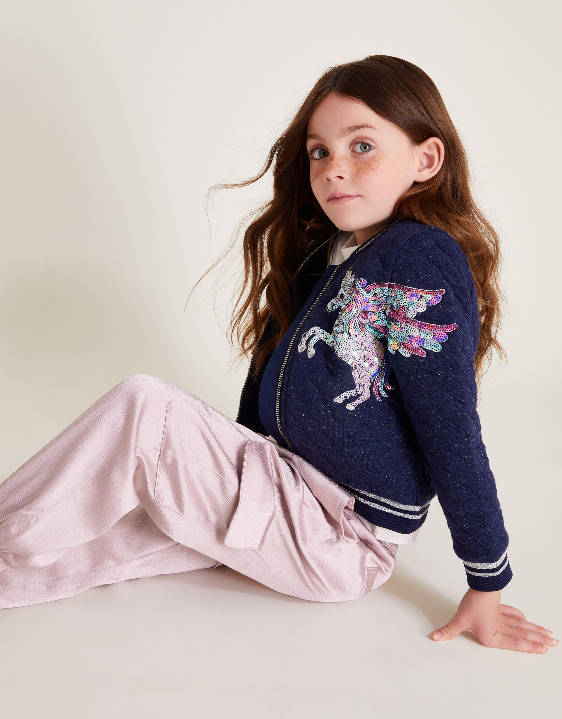 Sequin Unicorn Quilted Bomber Jacket Blue