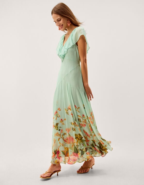 Aimee Floral Print Ruffle Maxi Dress, Green (SAGE), large