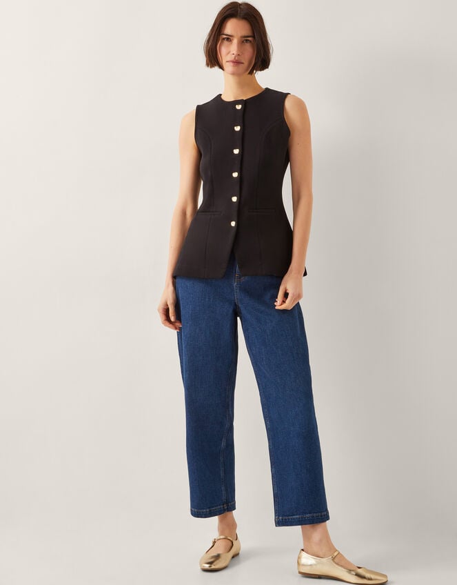 Shelby Stretch Button Waistcoat, Black (BLACK), large