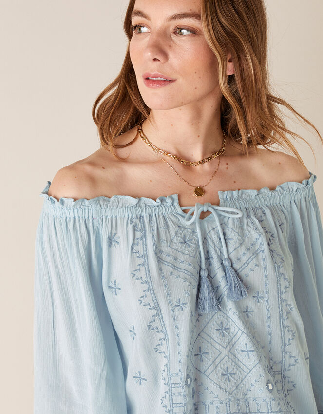 Embroidered Off-the-Shoulder Top, Blue (DENIM BLUE), large