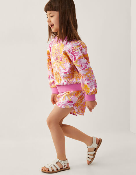 Sun Print Sweatshirt and Shorts Set, Pink (PINK), large