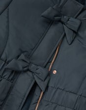 Frill Bow Hooded Coat, Blue (NAVY), large