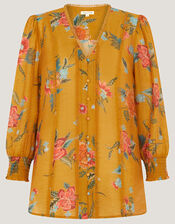 Rosaleigh V-Neck Floral Blouse, Yellow (OCHRE), large