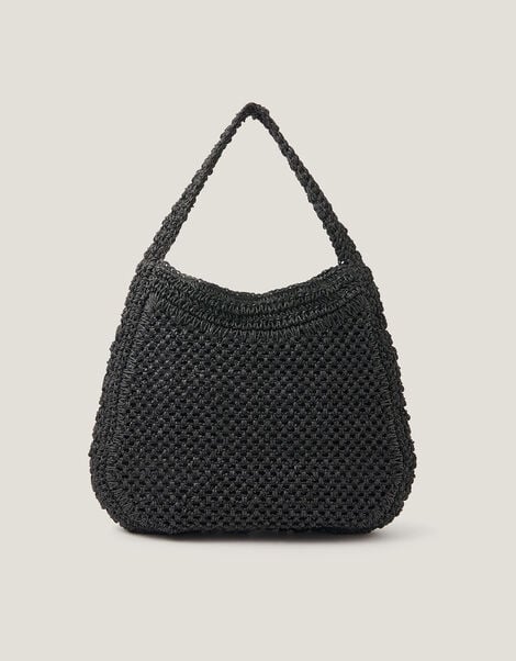 Hari Scoop Raffia Shoulder Bag, Black (BLACK), large