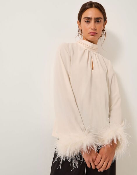 Luella Feather Cuff Top, Ivory (IVORY), large