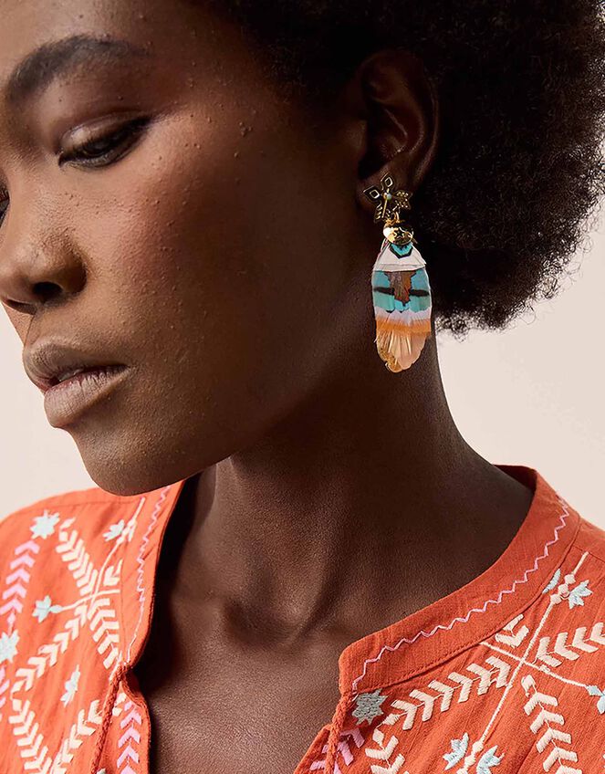 Gas Bijoux Sao Gold-Plated Rainbow Feather Drop Earrings, , large