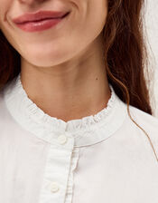 Paige Frilled Poplin Shirt, White (WHITE), large