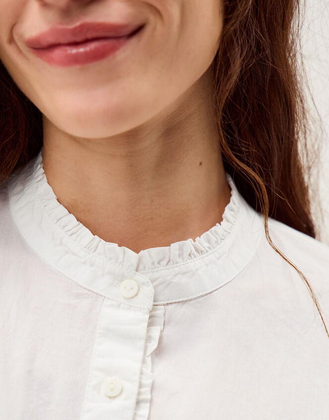Paige Frilled Poplin Shirt, White (WHITE), large