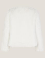 Embellished Faux Fur Coat, Ivory (IVORY), large