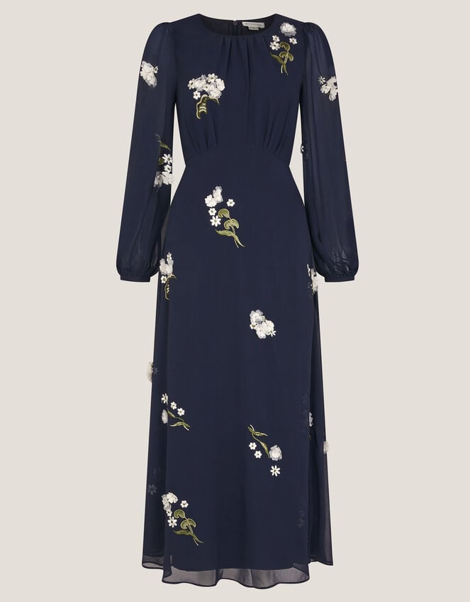 Delilah Floral Appliqu&eacute; Midi Dress, Blue (NAVY), large