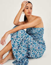 Floral Print Bandeau Dress in Sustainable Cotton, Blue (BLUE), large