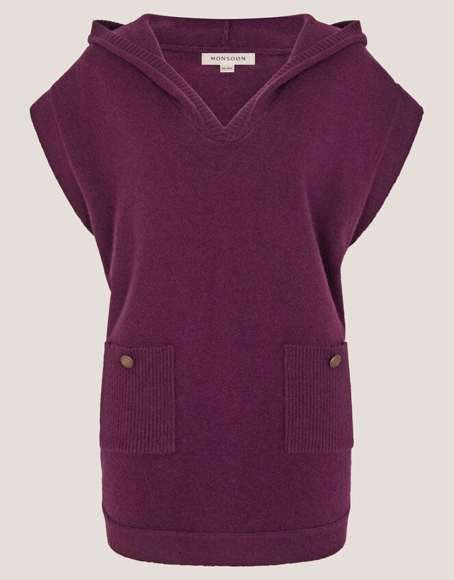 Holly Hooded Knitted Vest, Red (BERRY), large