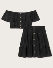 Broderie Top and Skirt Set, Black (BLACK), large