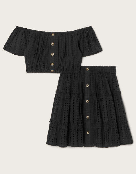 Broderie Top and Skirt Set Black, Black (BLACK), large