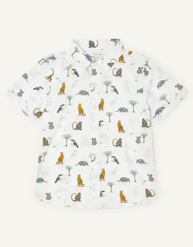 Wild Animal Print Shirt, White (WHITE), large