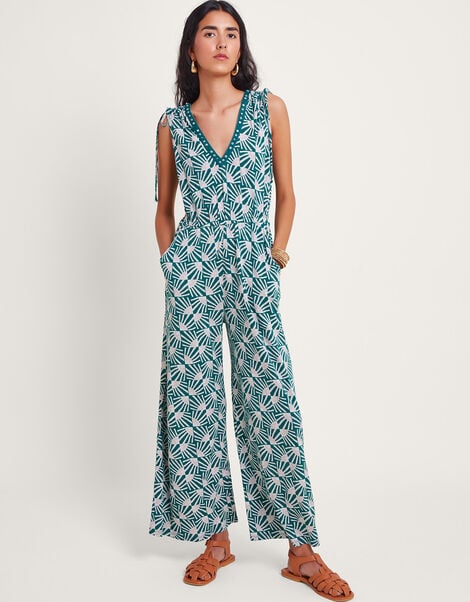 Rosana Sleeveless Print Jumpsuit, Teal (TEAL), large