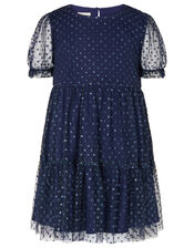 Glitter Spot Tiered Dress, Blue (NAVY), large