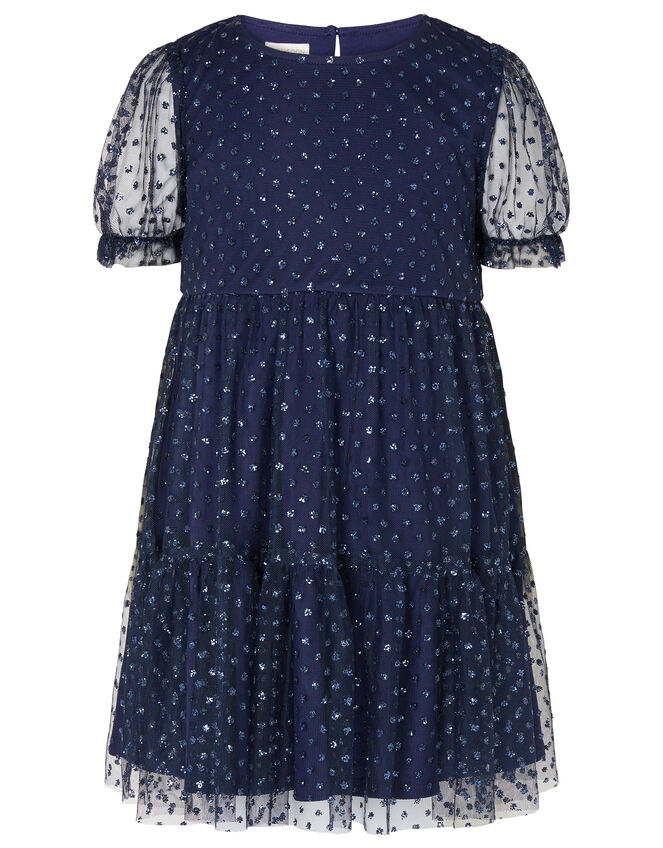 Glitter Spot Tiered Dress, Blue (NAVY), large