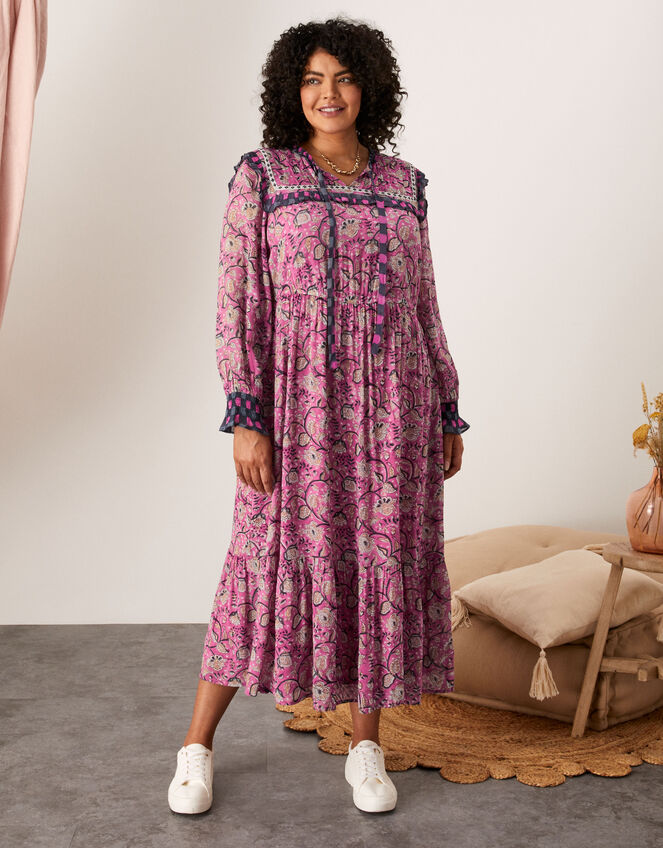 Elle Woodblock Printed Dress, Pink (PINK), large