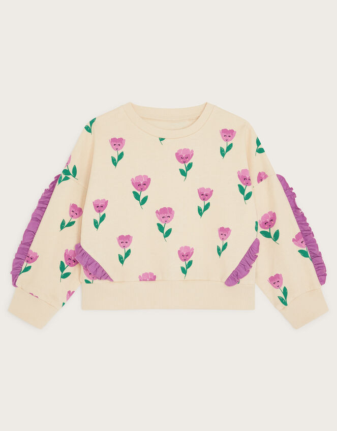 Tulip Print Frilly Sweatshirt, Pink (PINK), large