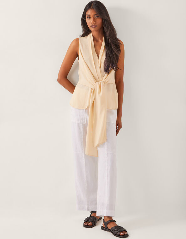 Jolie Regular Linen Wide Leg Trousers, White (WHITE), large