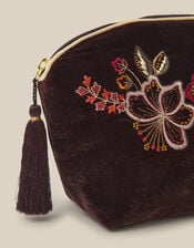 Floral Embroidered Velvet Make Up Bag, , large