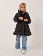 Frill Bow Hooded Coat, Black (BLACK), large
