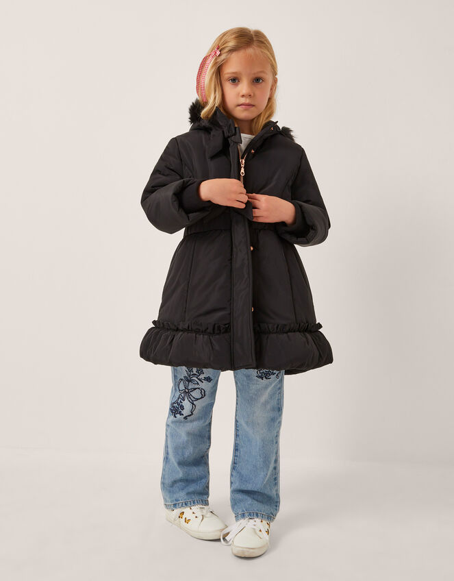 Frill Bow Hooded Coat, Black (BLACK), large