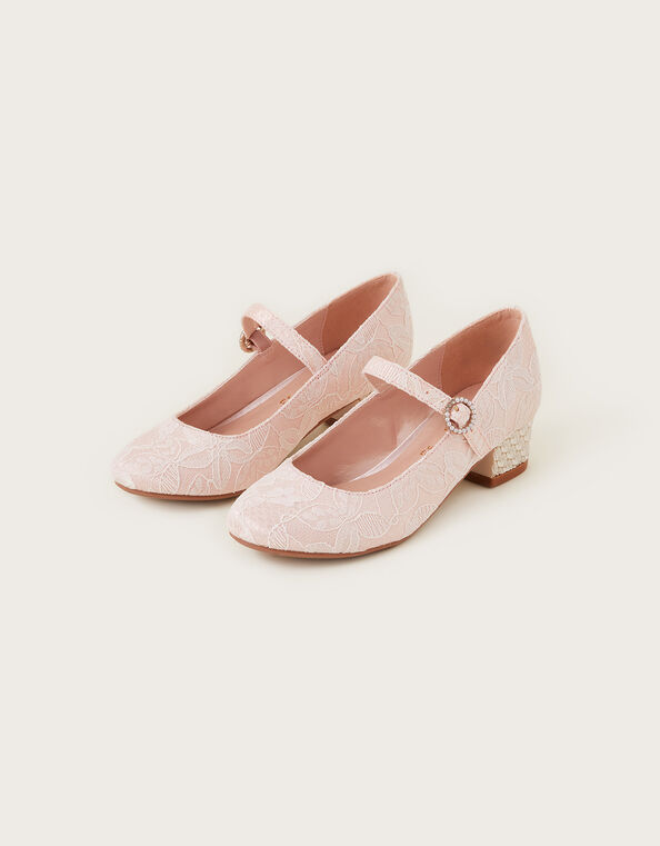 Lace Flower Heels, Pink (PINK), large