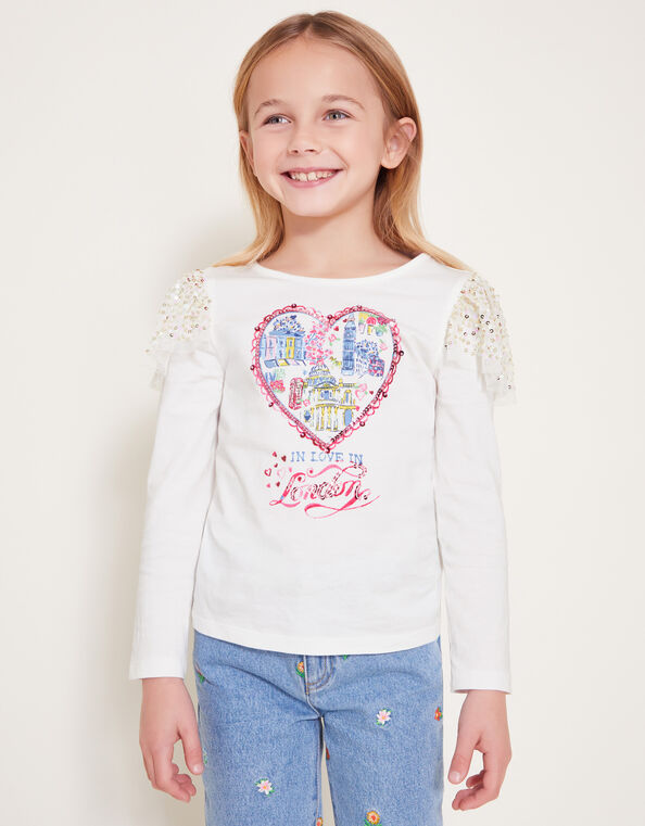 Love London Sequin Long Sleeve Top, Ivory (IVORY), large