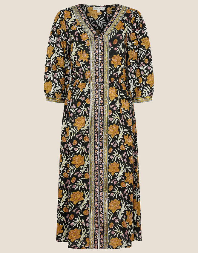 ARTISAN STUDIO Woodblock Floral Fauna Dress, Black (BLACK), large