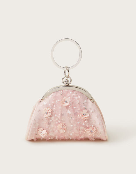 Embroidered Tulle Bangle Mini Bag, Pink (PINK), large