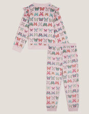 Butterfly Print Long Pajamas Set, Pink (PINK), large