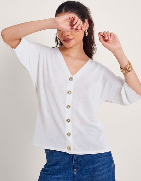 Bea Short Sleeve Cardigan, Ivory (IVORY), large