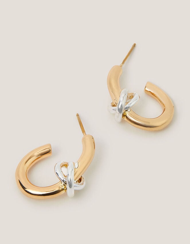 Mixed Metal Knot Hoop Earrings, , large