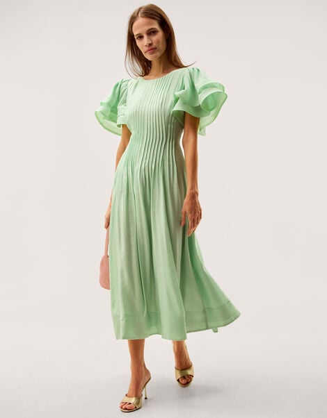 Pelia Flutter Sleeve Pleated Midi Dress, Green (MINT), large