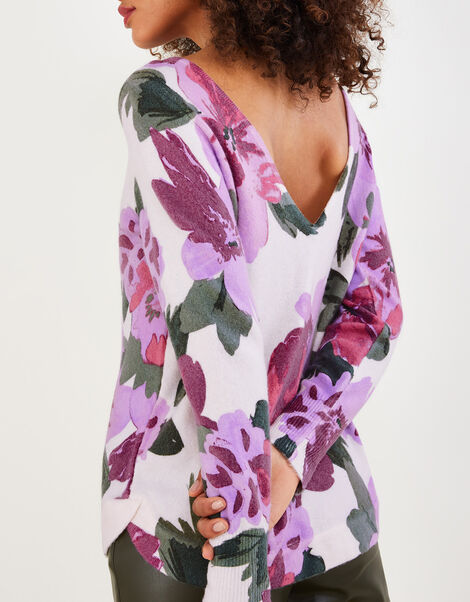 Floral Print V Back Jumper Ivory, Ivory (IVORY), large