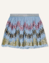 Sequin Zig-Zag Skirt, Blue (BLUE), large
