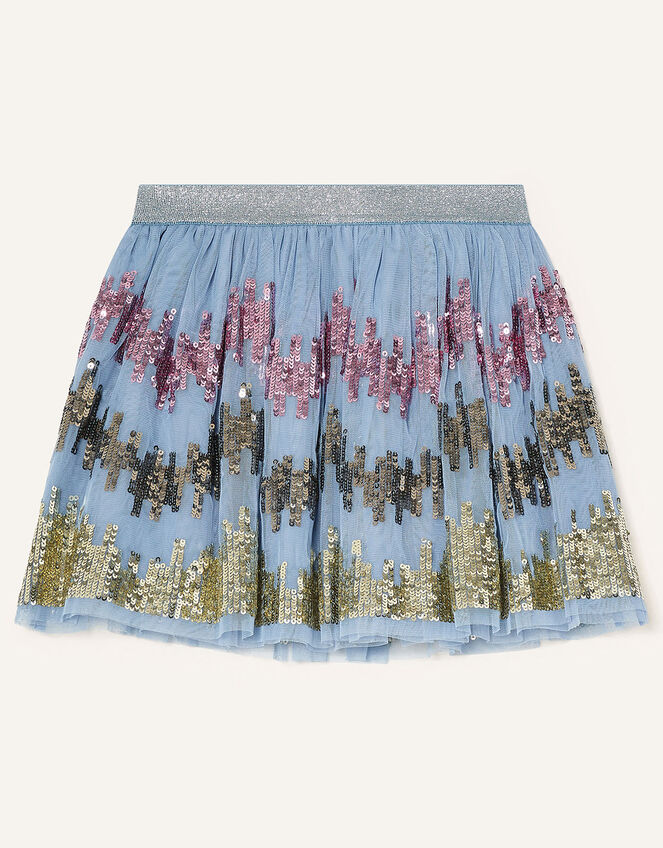Sequin Zig-Zag Skirt, Blue (BLUE), large