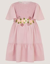 Floral Embroidered Smocked Dress, Pink (PINK), large