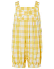 Baby Bow Check Jumpsuit in Pure Cotton, Yellow (YELLOW), large