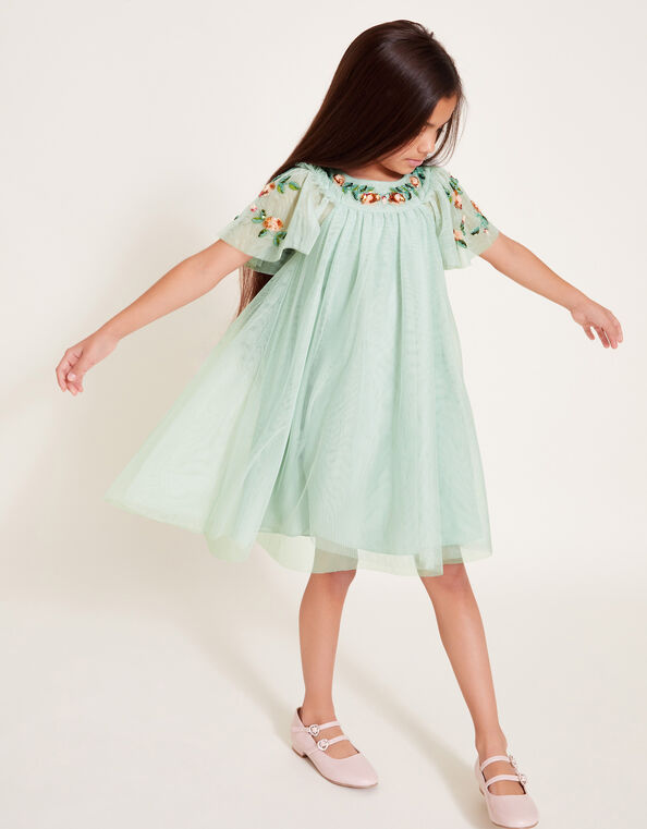 Evi Embellished Tulle Swing Dress, Green (GREEN), large