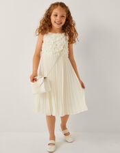 Delores Applique Floral Pleat Dress, Ivory (IVORY), large