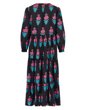East Helena Woodblock Print Midi Dress, Black (BLACK), large