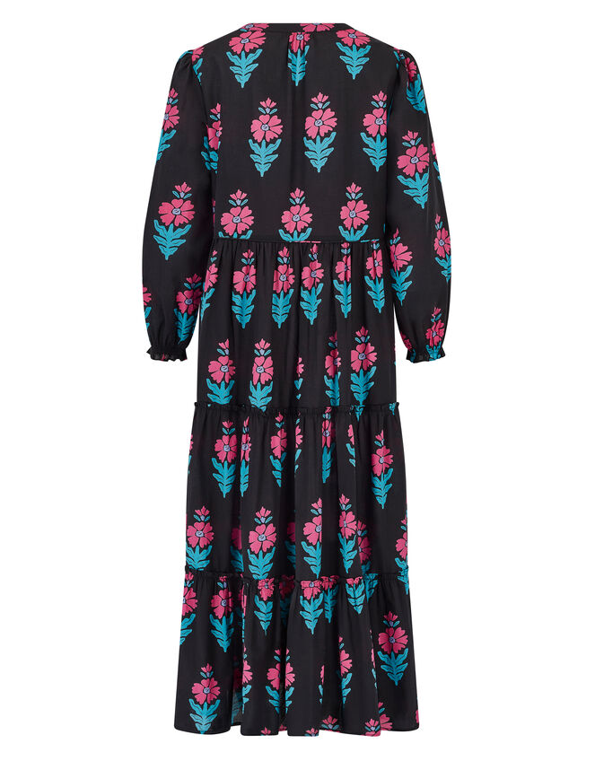 East Helena Woodblock Print Midi Dress, Black (BLACK), large