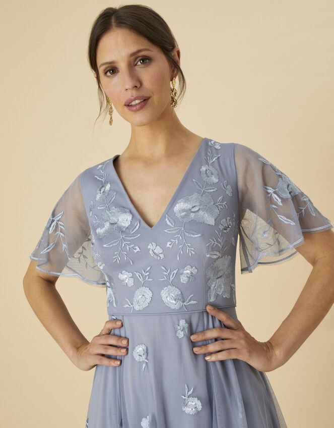 Bree Embroidered Maxi Dress in Recycled Polyester , Blue (BLUE), large